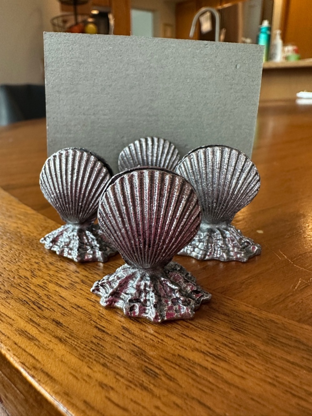 Set of 4 vintage pewter shell place card holders by metzke